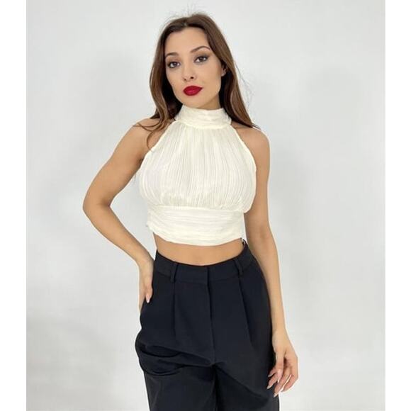 ZARA Pleated High Collar Halter Top NWT Size M - Picture 13 of 16